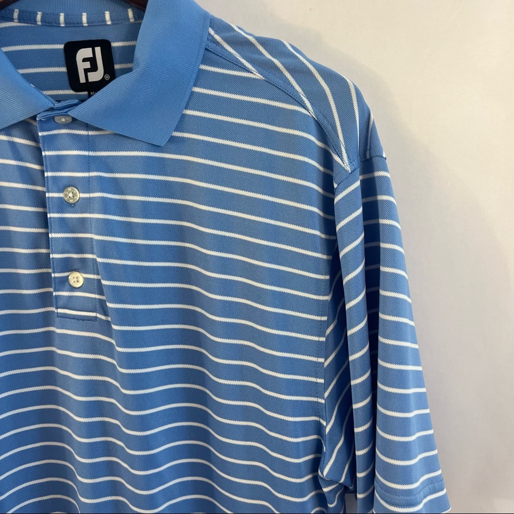 FootJoy Polo Golf Shirt FJ Mens M Medium Striped Stretch Collar Blue White - Picture 2 of 4